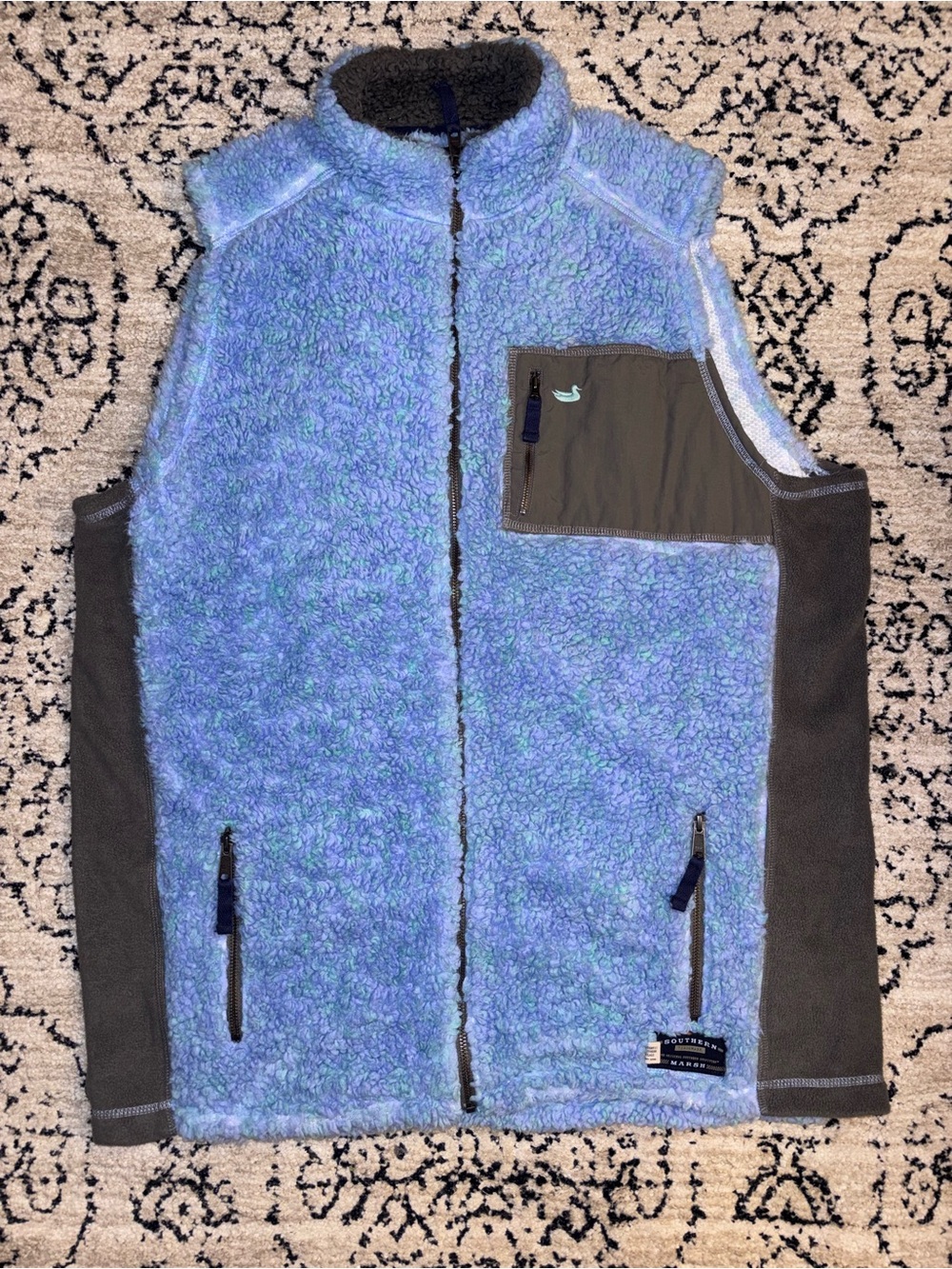 Southern Marsh Women’s  Plush Fleece Vest - Light Blue/Green Size XL